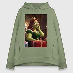 Толстовка оверсайз женская Шрек: Фиона с подарками, цвет: авокадо