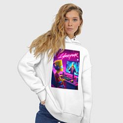 Толстовка оверсайз женская Gamer Bart - cyberpunk, цвет: белый — фото 2