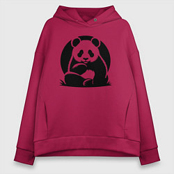 Толстовка оверсайз женская Сидящая чёрная панда, цвет: маджента