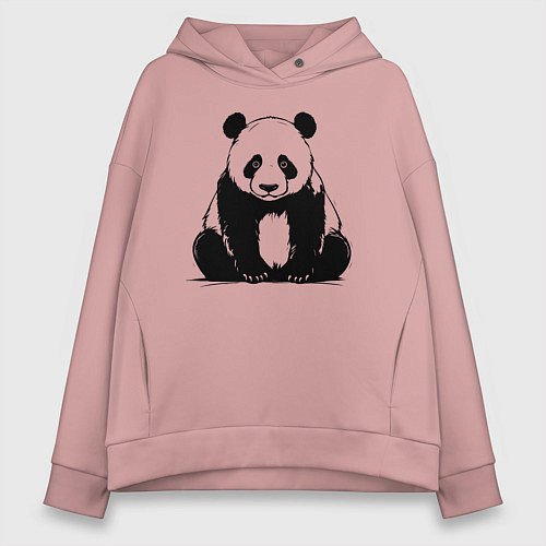 Женское худи оверсайз Грустная панда сидит / Пыльно-розовый – фото 1