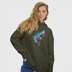 Толстовка оверсайз женская Акула зомби, цвет: хаки — фото 2