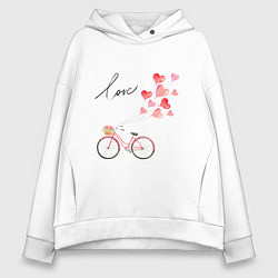 Женское худи оверсайз Велосипед с сердечками и цветами