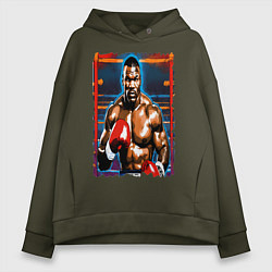 Толстовка оверсайз женская Майк Тайсон на ринге, цвет: хаки