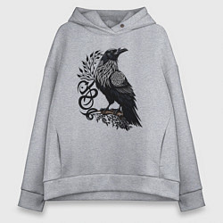 Толстовка оверсайз женская Мистический славянский ворон, цвет: меланж