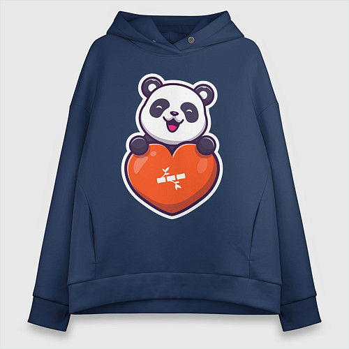 Женское худи оверсайз Сердечная панда / Тёмно-синий – фото 1