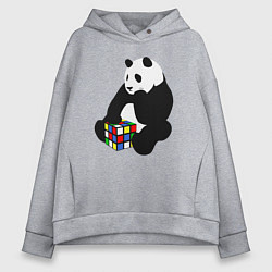 Толстовка оверсайз женская Панда с кубиком, цвет: меланж
