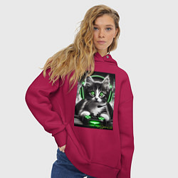 Толстовка оверсайз женская Котёнок командный геймер - киберспорт, цвет: маджента — фото 2