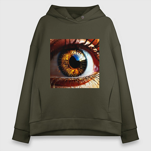 Женское худи оверсайз Золотой карий глаз в стиле стимпанк / Хаки – фото 1