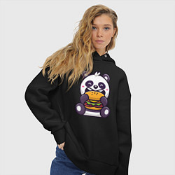 Толстовка оверсайз женская Панда ест гамбургер, цвет: черный — фото 2