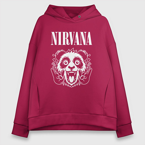 Женское худи оверсайз Nirvana rock panda / Маджента – фото 1