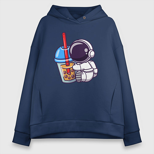 Женское худи оверсайз Космический бабл-чай / Тёмно-синий – фото 1