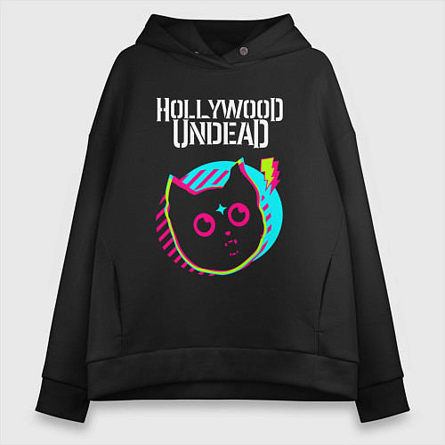 Женское худи оверсайз Hollywood Undead rock star cat / Черный – фото 1
