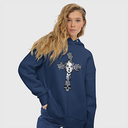Толстовка оверсайз женская Woman cross, цвет: тёмно-синий — фото 2