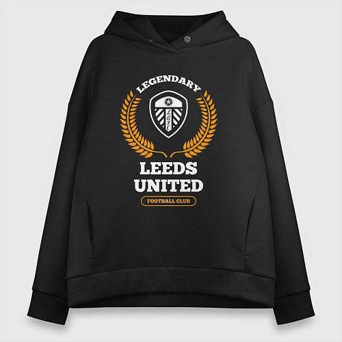 Женское худи оверсайз Лого Leeds United и надпись legendary football clu / Черный – фото 1
