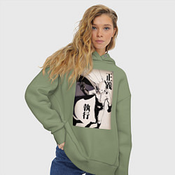 Толстовка оверсайз женская Ванпанчмен Сайтама герой, цвет: авокадо — фото 2