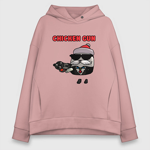 Женское худи оверсайз Chicken gun santa / Пыльно-розовый – фото 1