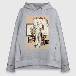 Толстовка оверсайз женская Ванпанчмен Сайтама рисует, цвет: меланж