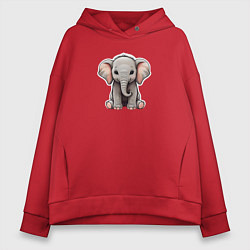 Толстовка оверсайз женская Красивый африканский слоненок, цвет: красный