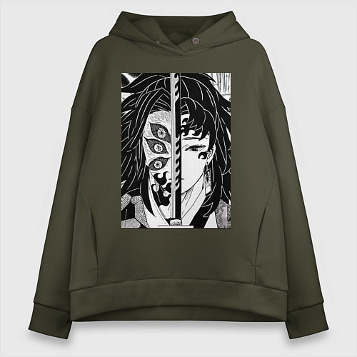 Женское худи оверсайз Клинок рассекающий демонов Ериичи Цугикуни Кокушиб / Хаки – фото 1