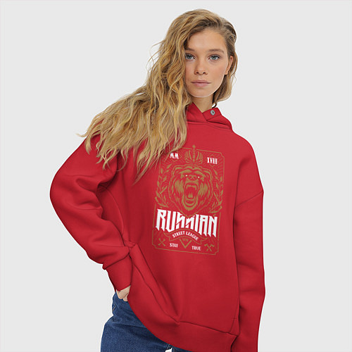 Женское худи оверсайз Russian bear арт / Красный – фото 3