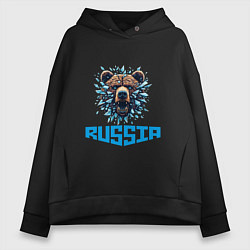 Толстовка оверсайз женская Russian bear head, цвет: черный