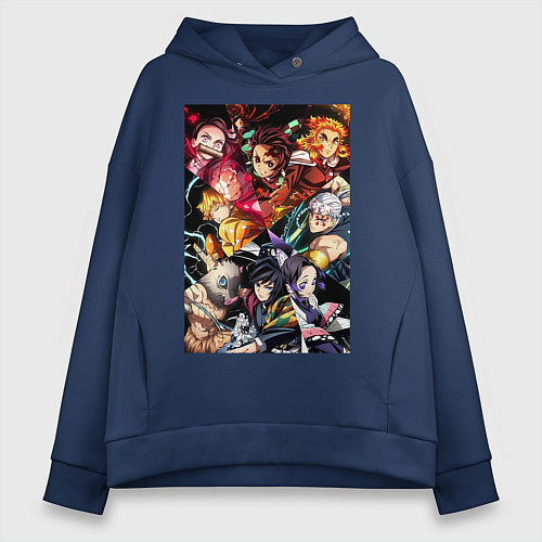 Женское худи оверсайз Тандзиро Камадо Дзэнъицу Агацума / Тёмно-синий – фото 1