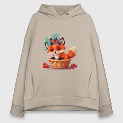 Толстовка оверсайз женская Лисенок в корзине, цвет: миндальный