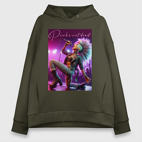 Женское худи оверсайз Барби поёт панк-рок / Хаки – фото 1