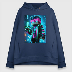 Толстовка оверсайз женская Minecraft - neon character ai art, цвет: тёмно-синий
