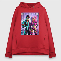 Толстовка оверсайз женская Barbie and Ken Voxel ai art Minecraft 2099, цвет: красный