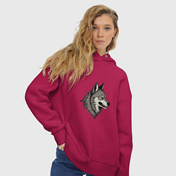 Толстовка оверсайз женская Рисунок волка, цвет: маджента — фото 2