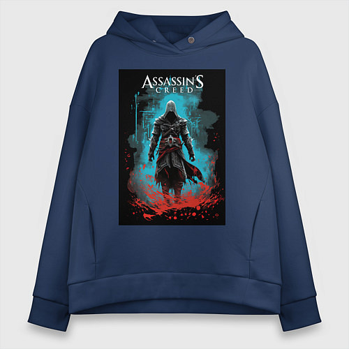 Женское худи оверсайз Assassins creed тайное проклятье / Тёмно-синий – фото 1