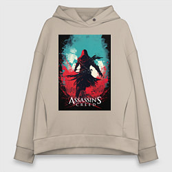 Женское худи оверсайз Assassins creed red blue abstract