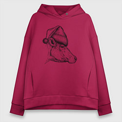 Толстовка оверсайз женская Новогодняя корова, цвет: маджента