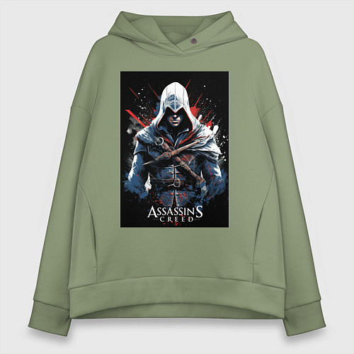 Женское худи оверсайз Assassins creed огненный фон / Авокадо – фото 1