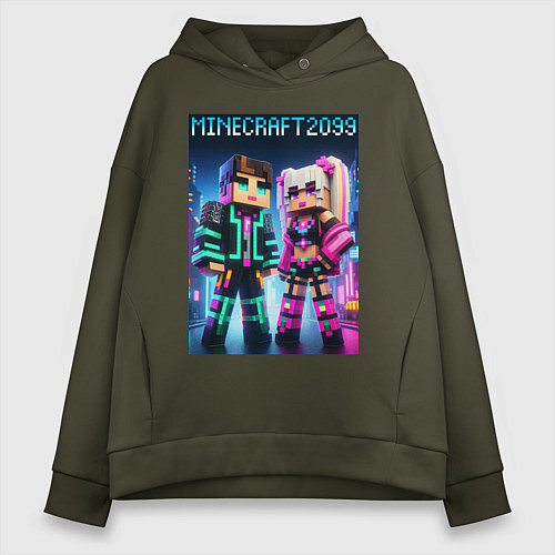 Женское худи оверсайз Барби и Кен - коллаборация с Майнкрафт / Хаки – фото 1