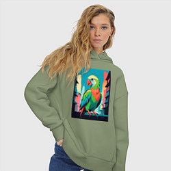 Толстовка оверсайз женская Попугай в городе, цвет: авокадо — фото 2