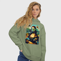 Толстовка оверсайз женская Мона Лиза под водой - нейросеть, цвет: авокадо — фото 2