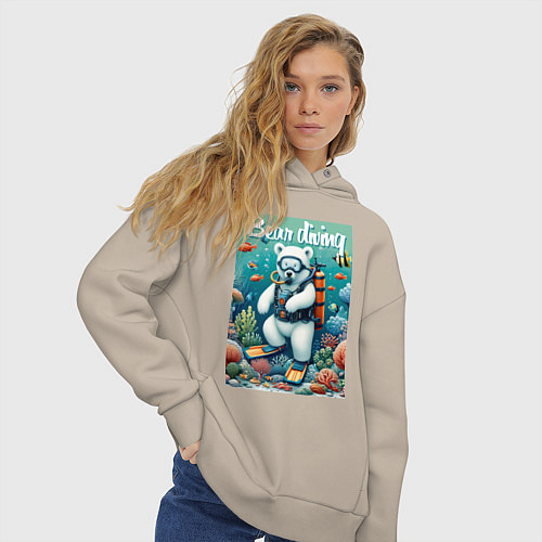 Женское худи оверсайз Polar bear diving - ai art / Миндальный – фото 3