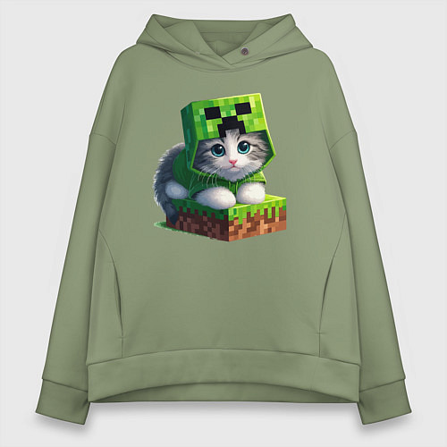 Женское худи оверсайз Kitten creeper collaboration - ai art / Авокадо – фото 1