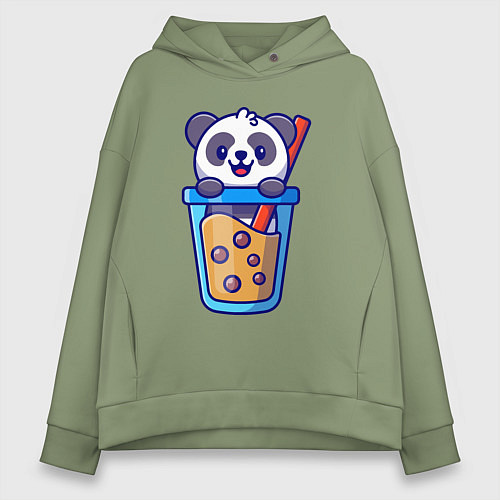 Женское худи оверсайз Панда в стаканчике / Авокадо – фото 1
