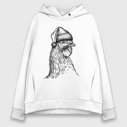 Толстовка оверсайз женская Новогодний петушок, цвет: белый