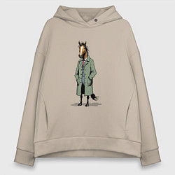 Толстовка оверсайз женская Конь в зеленом пальто, цвет: миндальный