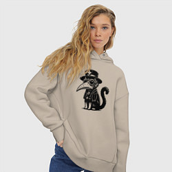 Толстовка оверсайз женская Кот в маске чумного доктора, цвет: миндальный — фото 2