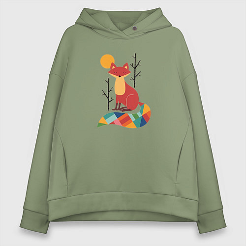 Женское худи оверсайз Лиса под солнцем между деревьями / Авокадо – фото 1