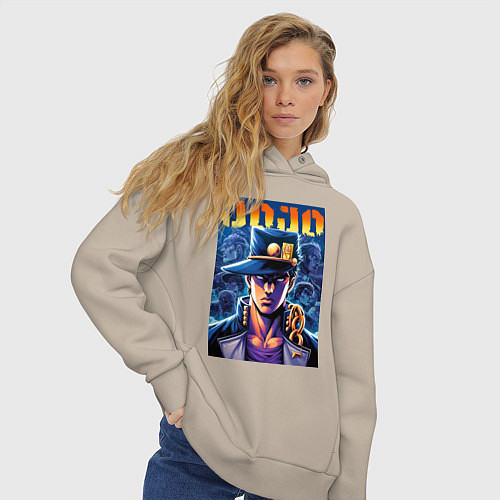 Женское худи оверсайз Jojo - Jotaro Kujo ai art / Миндальный – фото 3