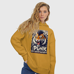 Толстовка оверсайз женская Cool tiger - punks not dead, цвет: горчичный — фото 2