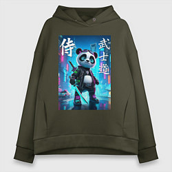Женское худи оверсайз Panda samurai - bushido ai art