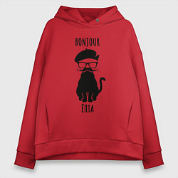 Толстовка оверсайз женская Bonjour ёпта кот в очках, цвет: красный