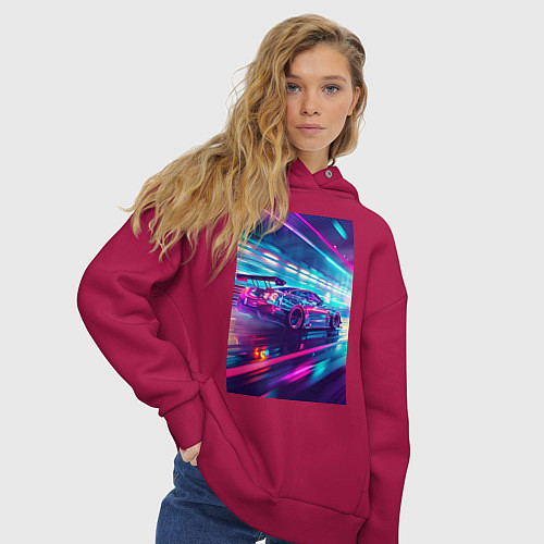 Женское худи оверсайз Nissan Skyline GT-R на скорости / Маджента – фото 3